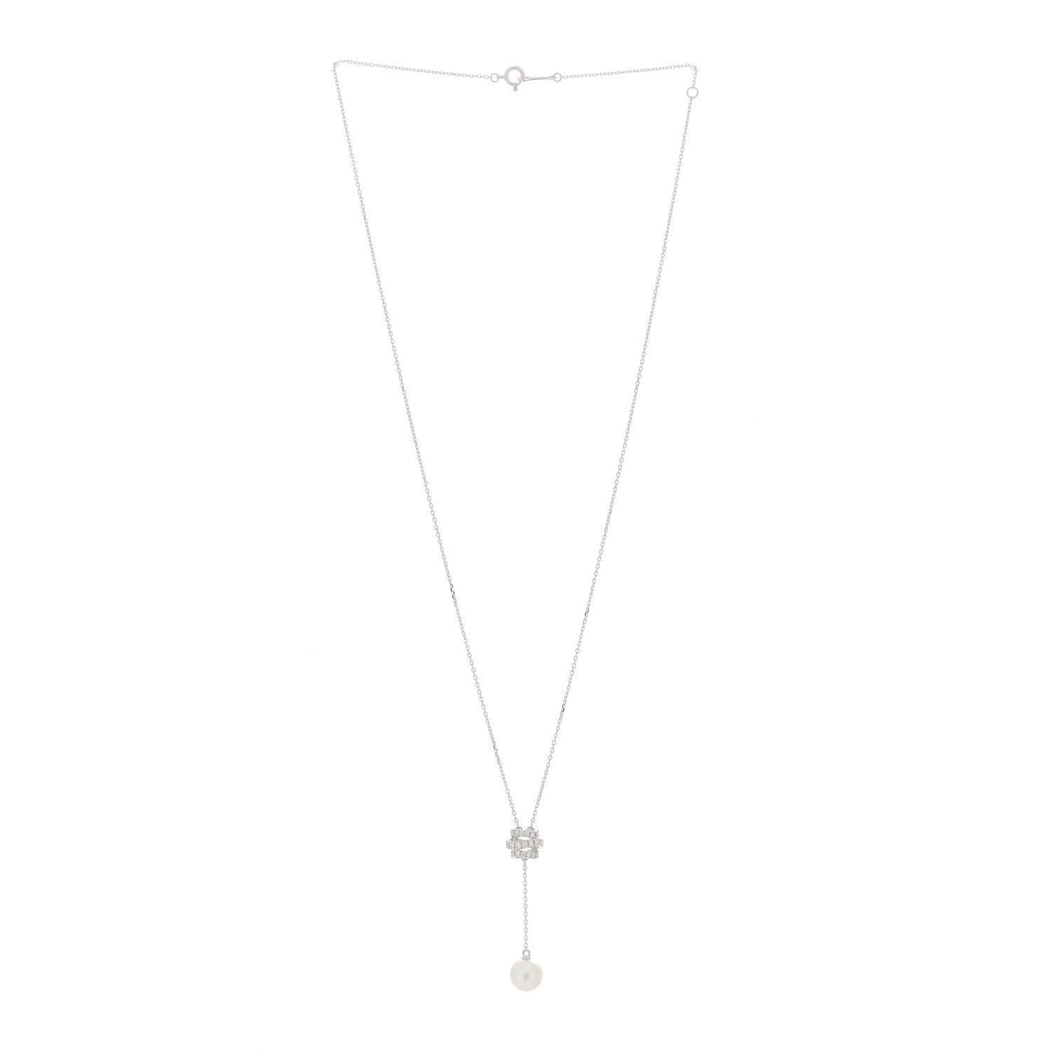 Mikimoto 18K White Gold Diamond Akoya Pearl 7.5-8mm Lariat Necklace 3 of 7