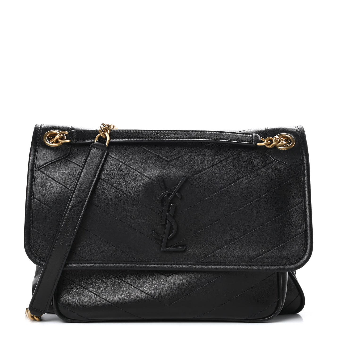 Lambskin Matelasse Monogram Medium Niki Chain Satchel Black