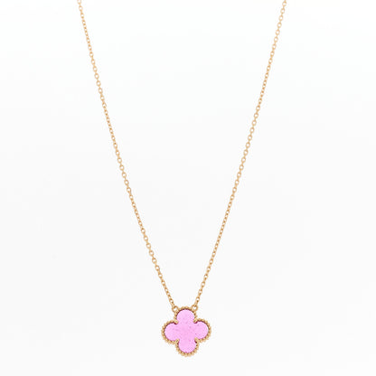 Van Cleef & Arpels 18K Yellow Gold Pink Enamel Vintage Alhambra Pendant Necklace 1 of 7