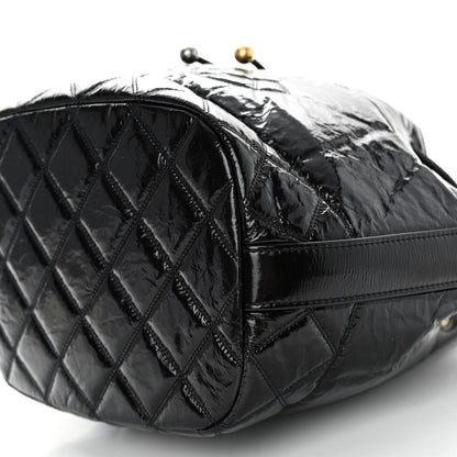 Chanel Shiny Aged Calfskin CC Chain Drawstring Bag Black 10 of 10