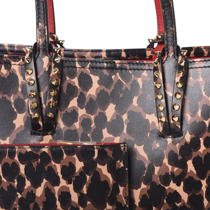 Christian Louboutin Calfskin Leopard Print Spikes Small East West Cabata Tote Brown 9 of 9