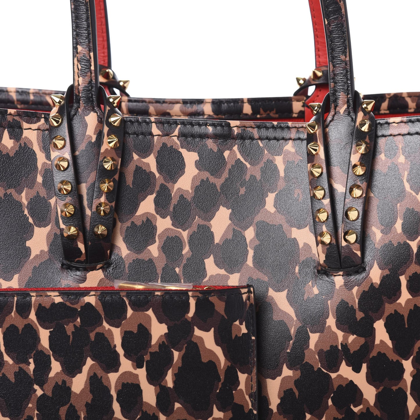 Calfskin Leopard Print Spikes Small East West Cabata Tote Brown