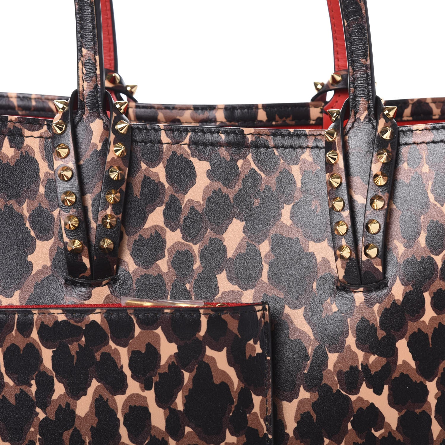 Christian Louboutin Calfskin Leopard Print Spikes Small East West Cabata Tote Brown 8 of 12