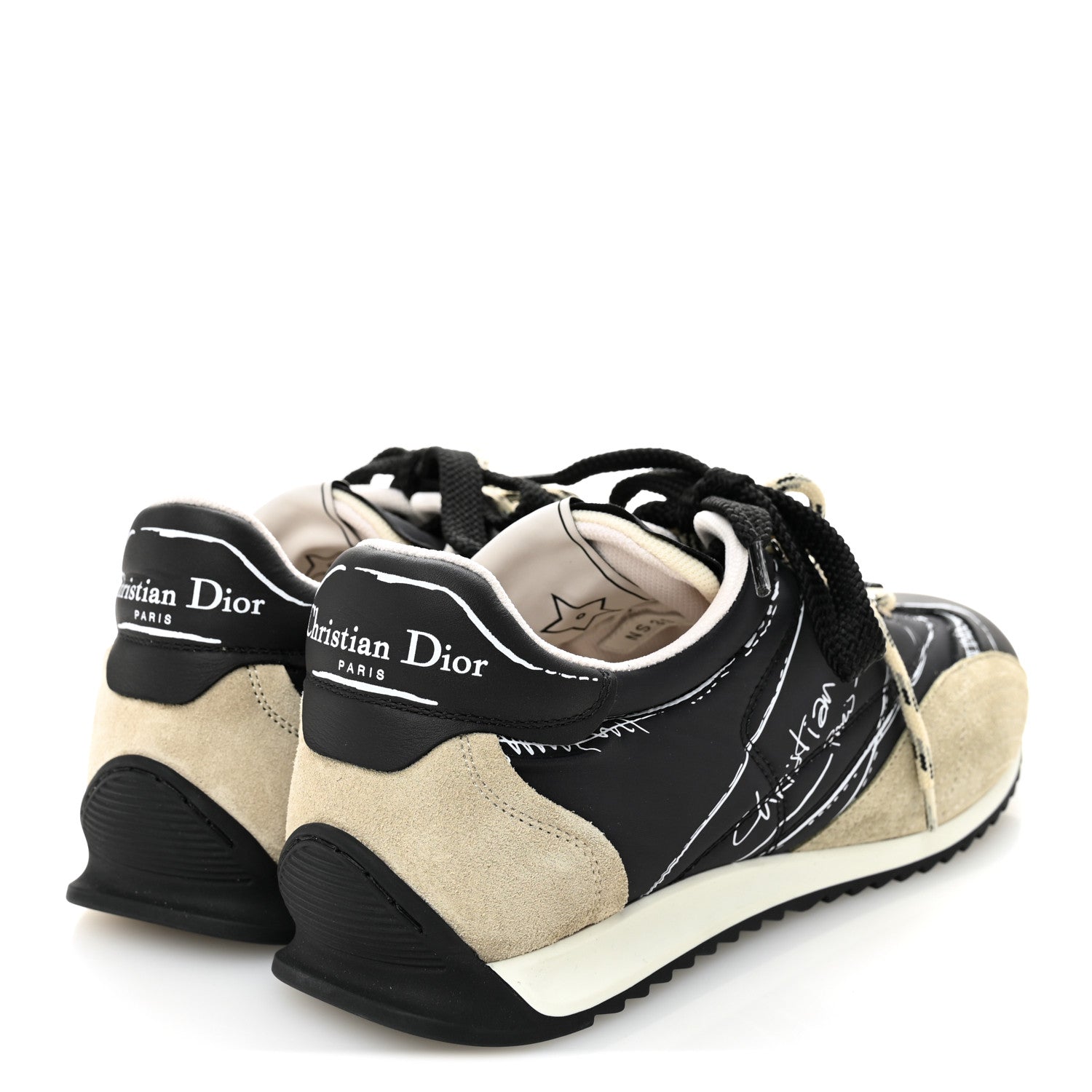 Christian Dior Calfskin Nylon Womens D-Sketch Sneakers 39 Black