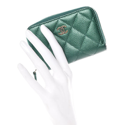 Chanel Metallic Caviar Quilted Zip Coin Purse Green 2 of 9