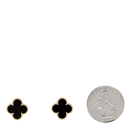 Van Cleef & Arpels 18K Yellow Gold Black Onyx Vintage Alhambra Earrings 2 of 5