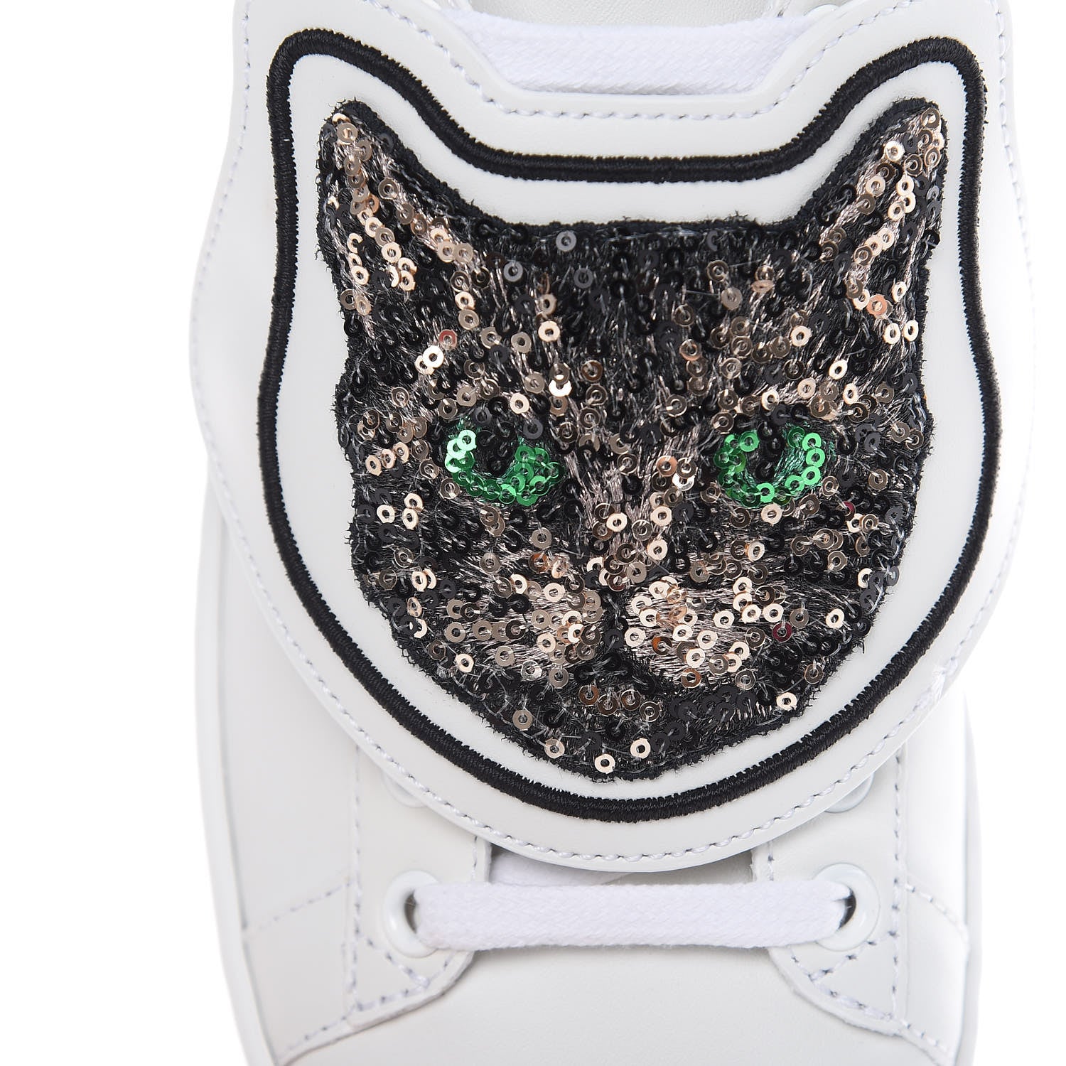 Gucci Calfskin Sequins Web Cat Womens Ace Sneakers 36 White 10 of 11