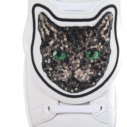 Gucci Calfskin Sequins Web Cat Womens Ace Sneakers 36 White 10 of 11