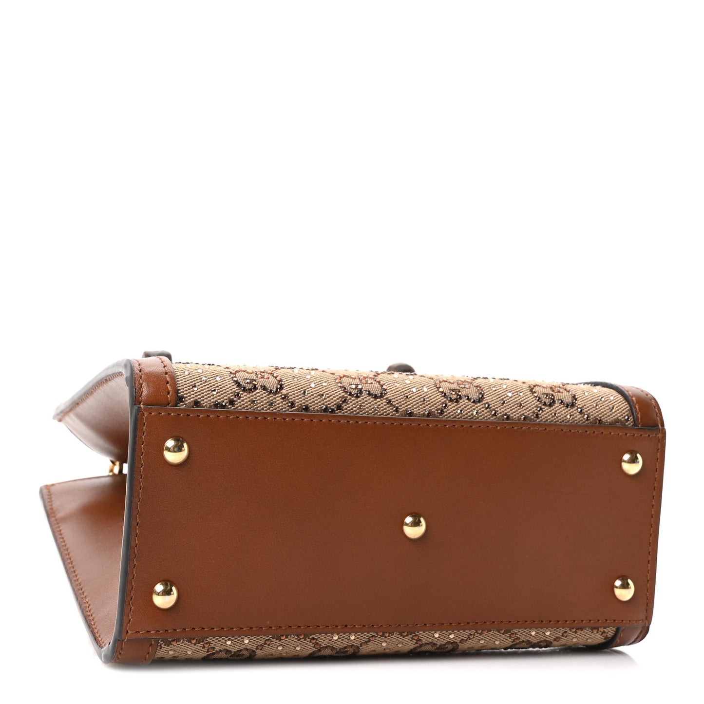 New Canvas Charisma Calfskin Crystal GG Monogram Mini Diana Tote Bag Camel Ebony