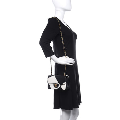 Chanel Lambskin Geometric Patchwork Mini Flap Black White 2 of 11