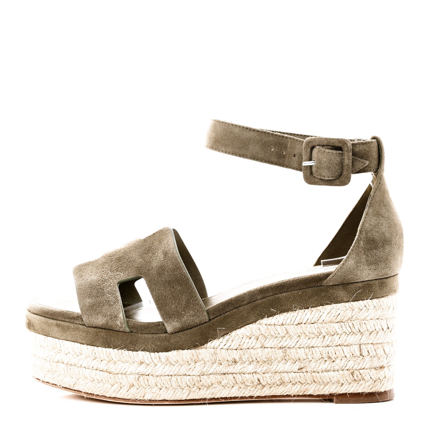 Hermes Suede Goatskin Elda Espadrille Wedge Sandals 37 Vert Toundra 1 of 11