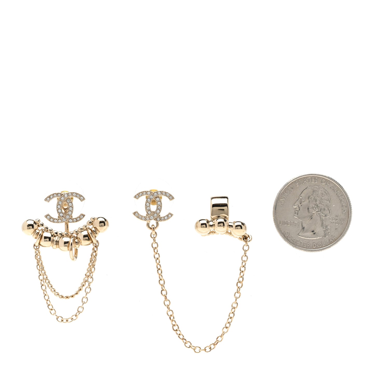Metal Crystal CC Chain Cuff Earrings Gold