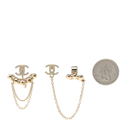 Chanel Metal Crystal CC Chain Cuff Earrings Gold 2 of 5