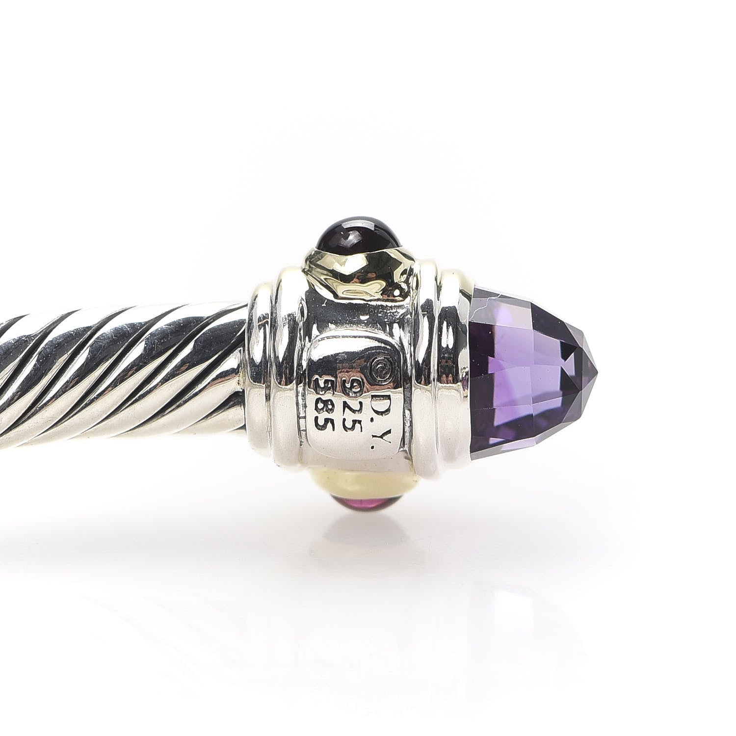 David Yurman Sterling Silver 14K Yellow Gold Amethyst Tourmaline Rhodolite 5mm Cable Renaissance Bracelet 4 of 5