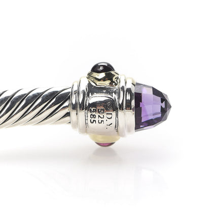 David Yurman Sterling Silver 14K Yellow Gold Amethyst Tourmaline Rhodolite 5mm Cable Renaissance Bracelet 4 of 5