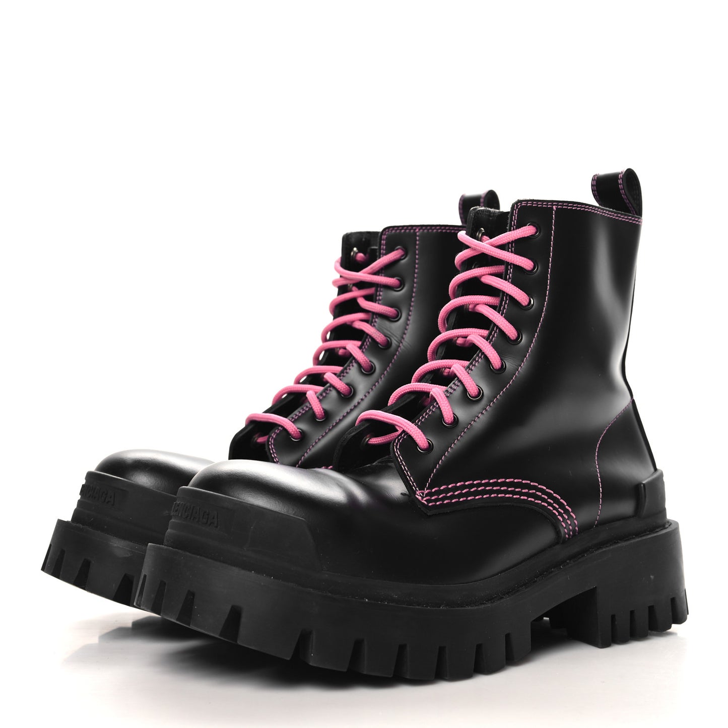 Calfskin Womens Strike 20mm Lace Up Boots 35 Black Fluo Pink