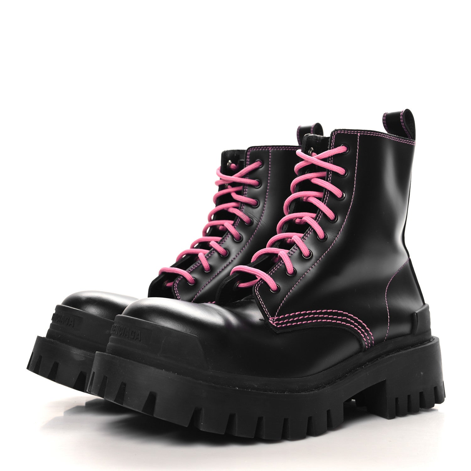 Balenciaga Calfskin Womens Strike 20mm Lace Up Boots 35 Black Fluo Pink 4 of 8