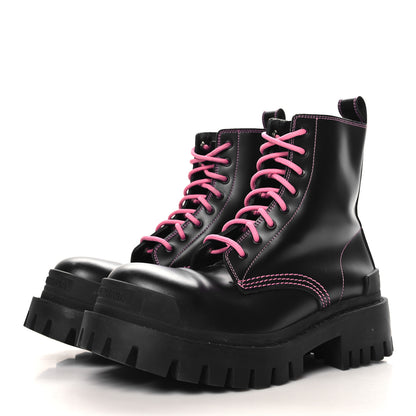 Balenciaga Calfskin Womens Strike 20mm Lace Up Boots 35 Black Fluo Pink 4 of 8
