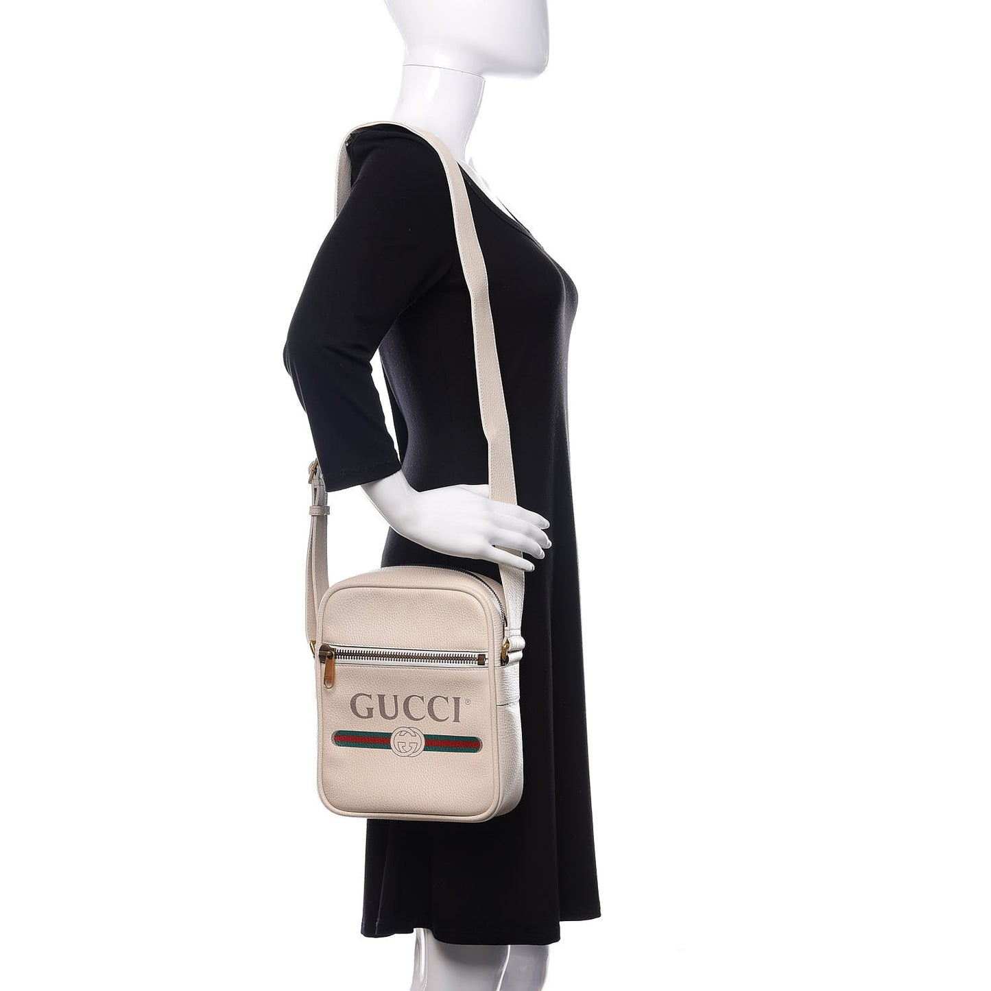 Grained Calfskin Logo Messenger Bag White