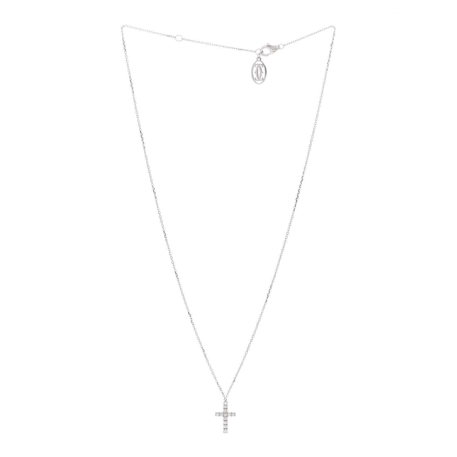Cartier 18K White Gold Diamond Symbols Cross Pendant Necklace 2 of 4