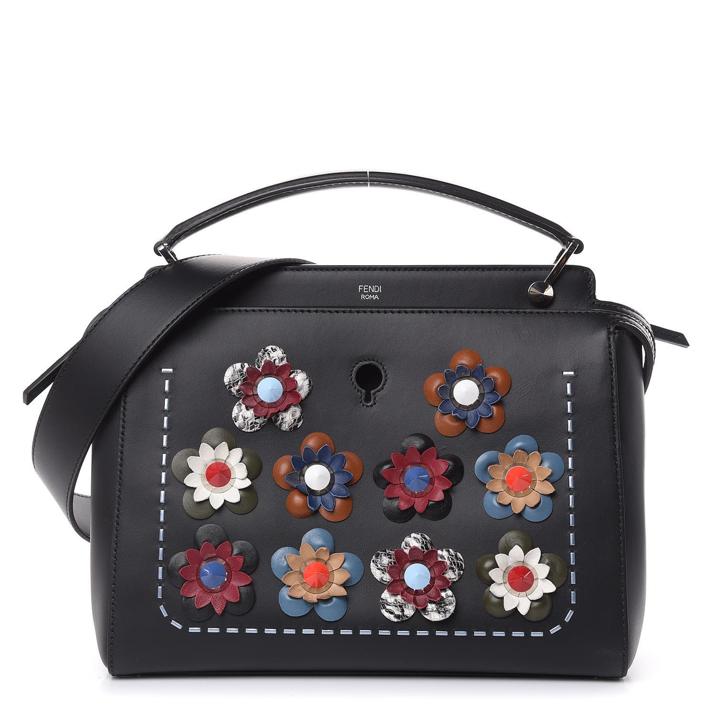 Calfskin Flowerland Medium Dotcom Satchel Black Multicolor