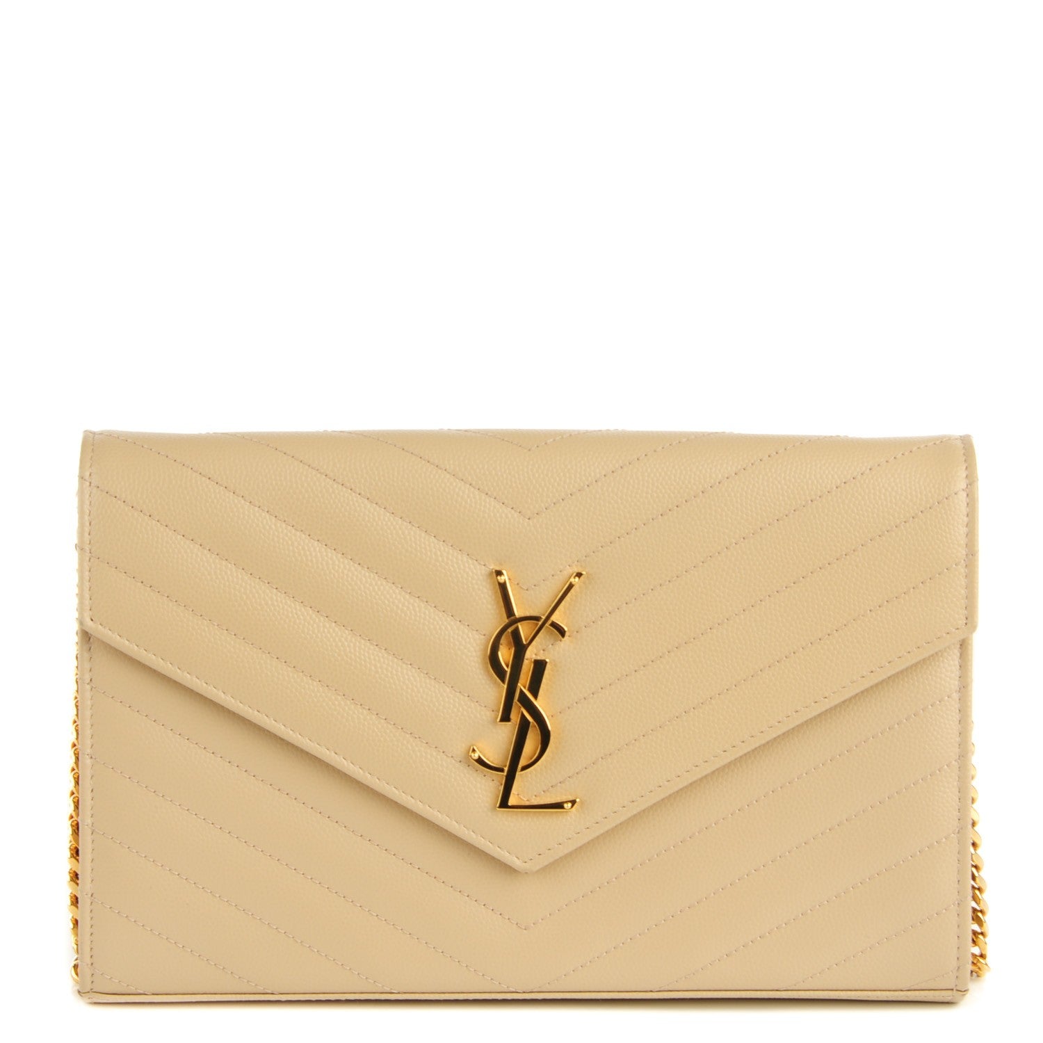 Saint Laurent Grain De Poudre Matelasse Chevron Monogram Chain Wallet Powder 1 of 8