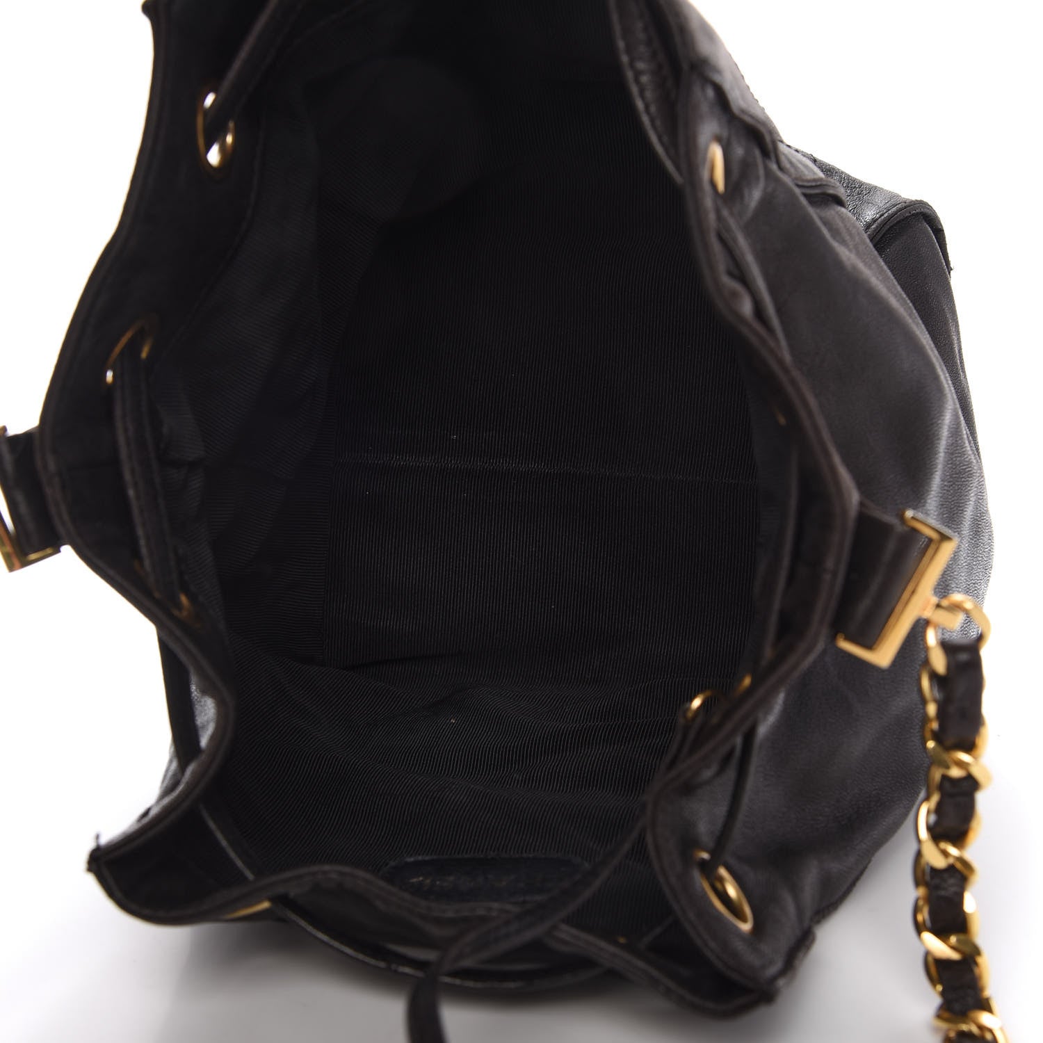 Chanel Lambskin CC Stitched Drawstring Bucket Bag Black 5 of 9