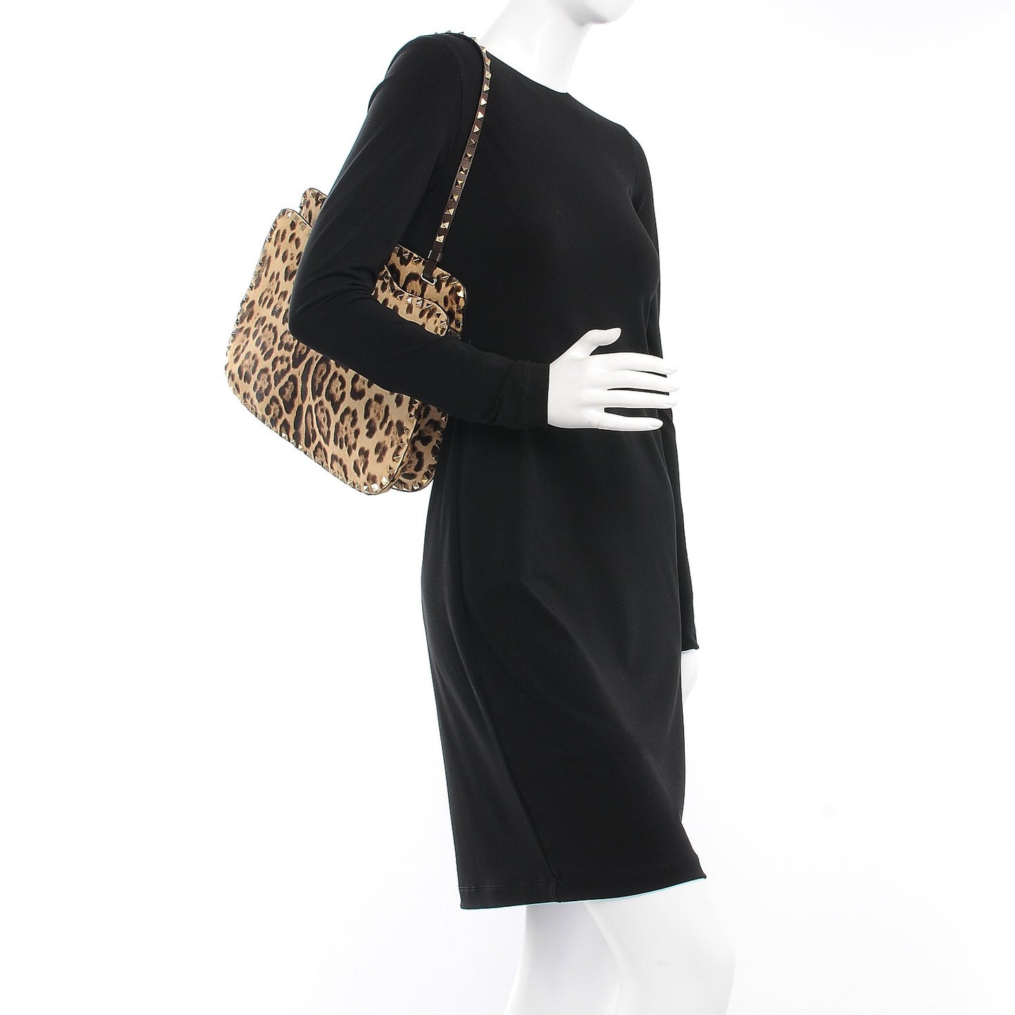 Calf Hair Leopard Print Rockstud Shoulder Satchel