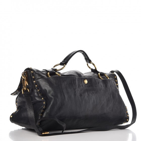 Prada Nappa Studded Aviator Satchel Blue 3 of 11