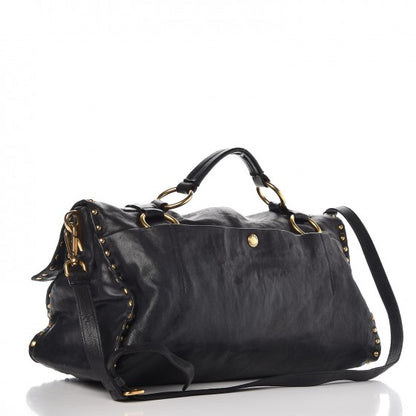 Prada Nappa Studded Aviator Satchel Blue 3 of 11