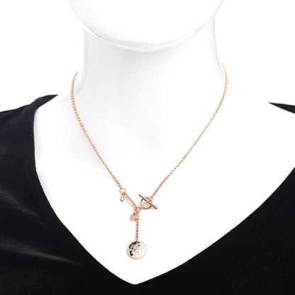 Hermes 18K Rose Gold Diamond PM Ex-Libris Pendant Necklace 2 of 5