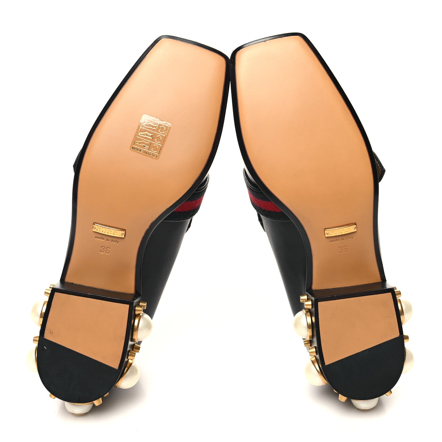 Gucci Betis Glamour Calfskin Web Pearl Embellished Peyton 35mm Loafer Pumps 36 Black 6 of 9
