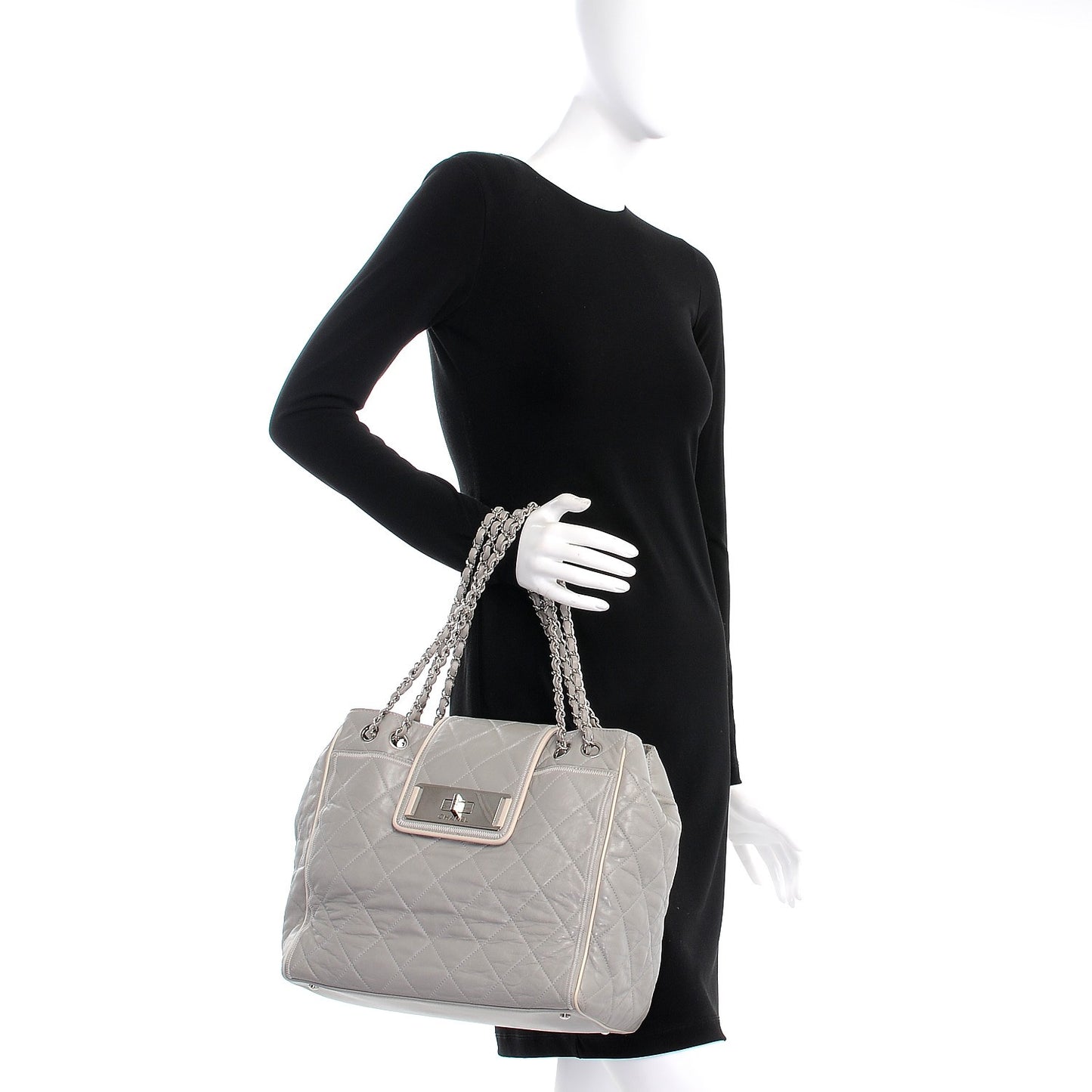 Glazed Lambskin Quilted North South Large Tote Grey