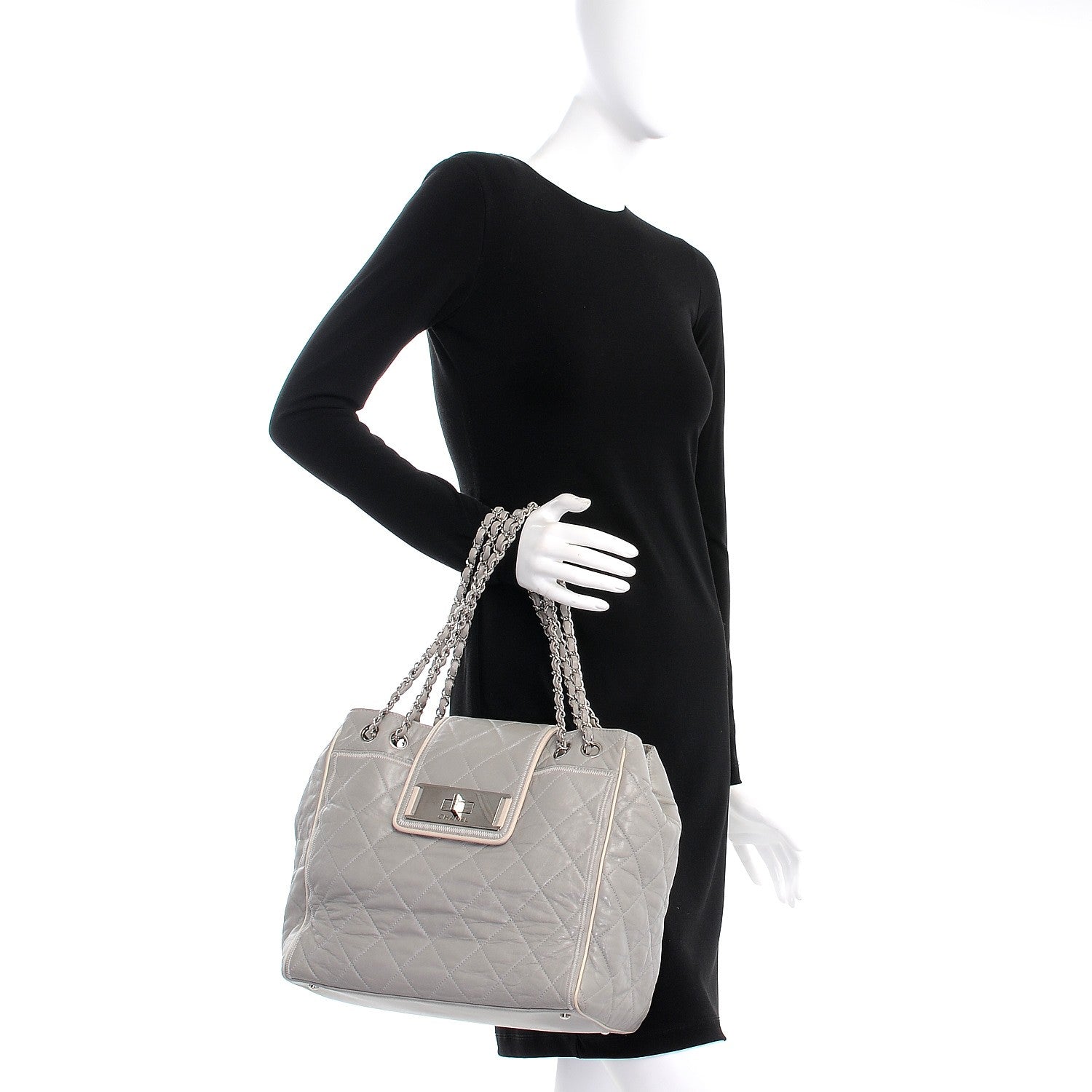 Chanel Glazed Lambskin Quilted North South Large Tote Grey 2 of 11