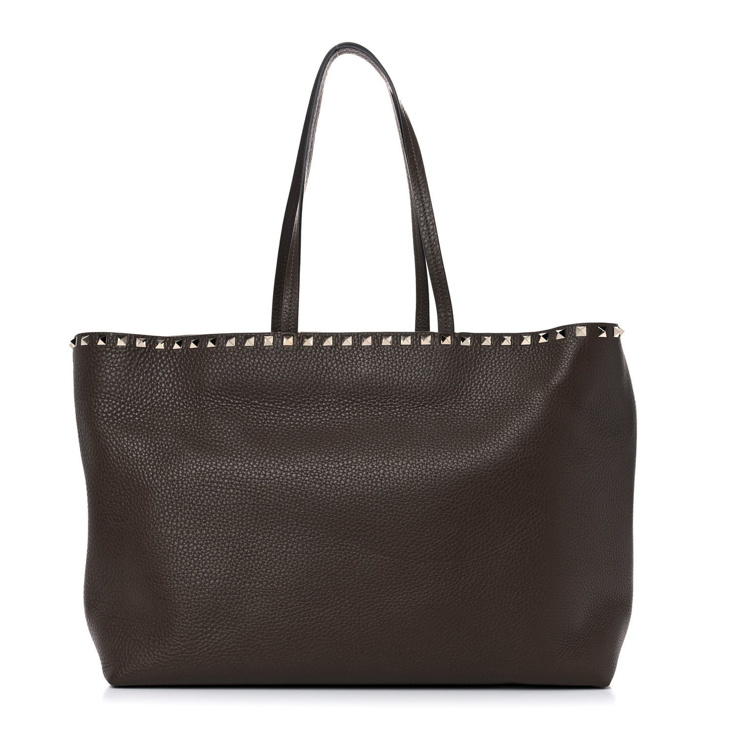 Grained Calfskin Rockstud Shoulder Tote Deep Taupe