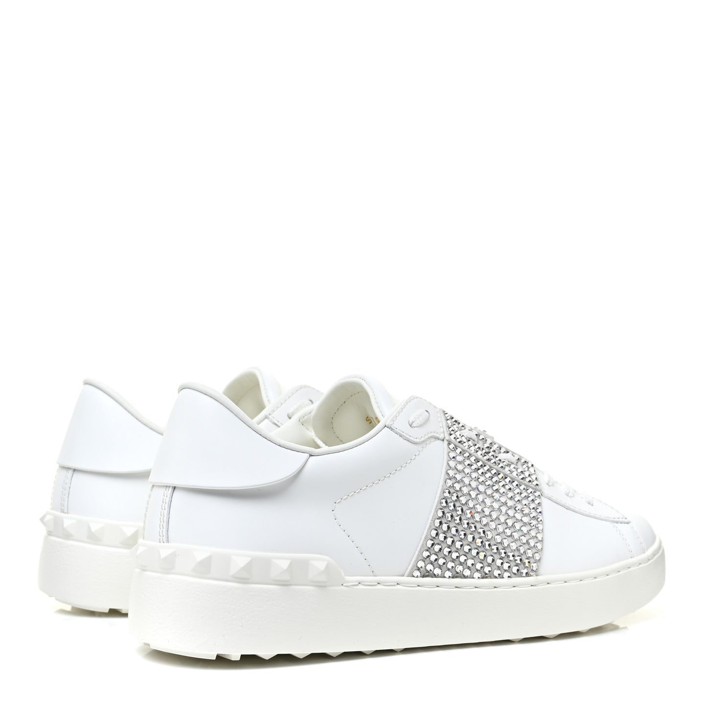 Calfskin Crystal Rockstud Open Sneakers 39 White Ice