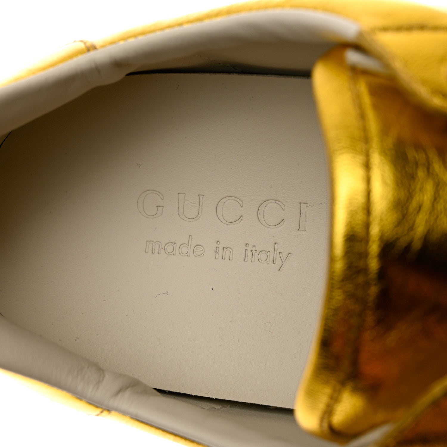 Gucci Metallic Nappa Interlocking G Perforated Mens Ace Sneakers 9 Oro Vecchio 7 of 9
