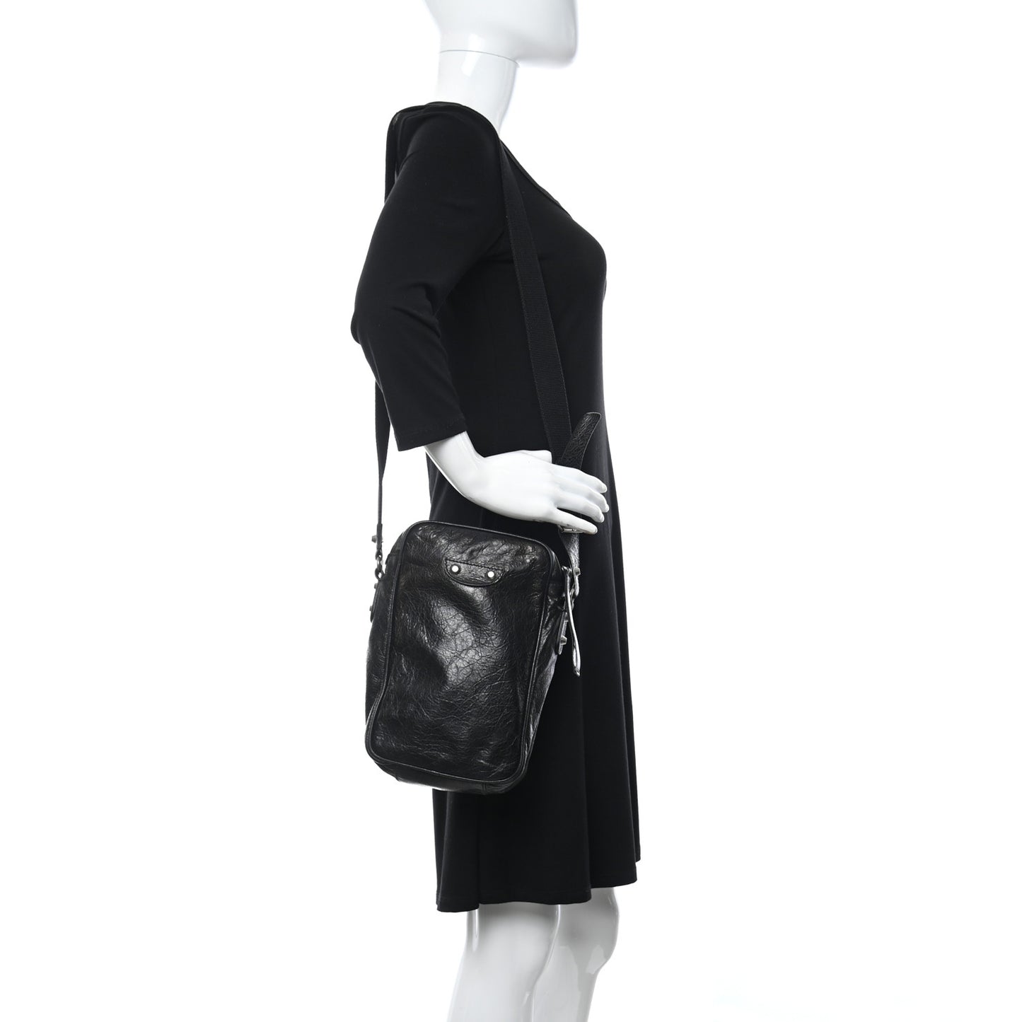 Agneau Classic Silver Hardware Reporter Shoulder Bag Black