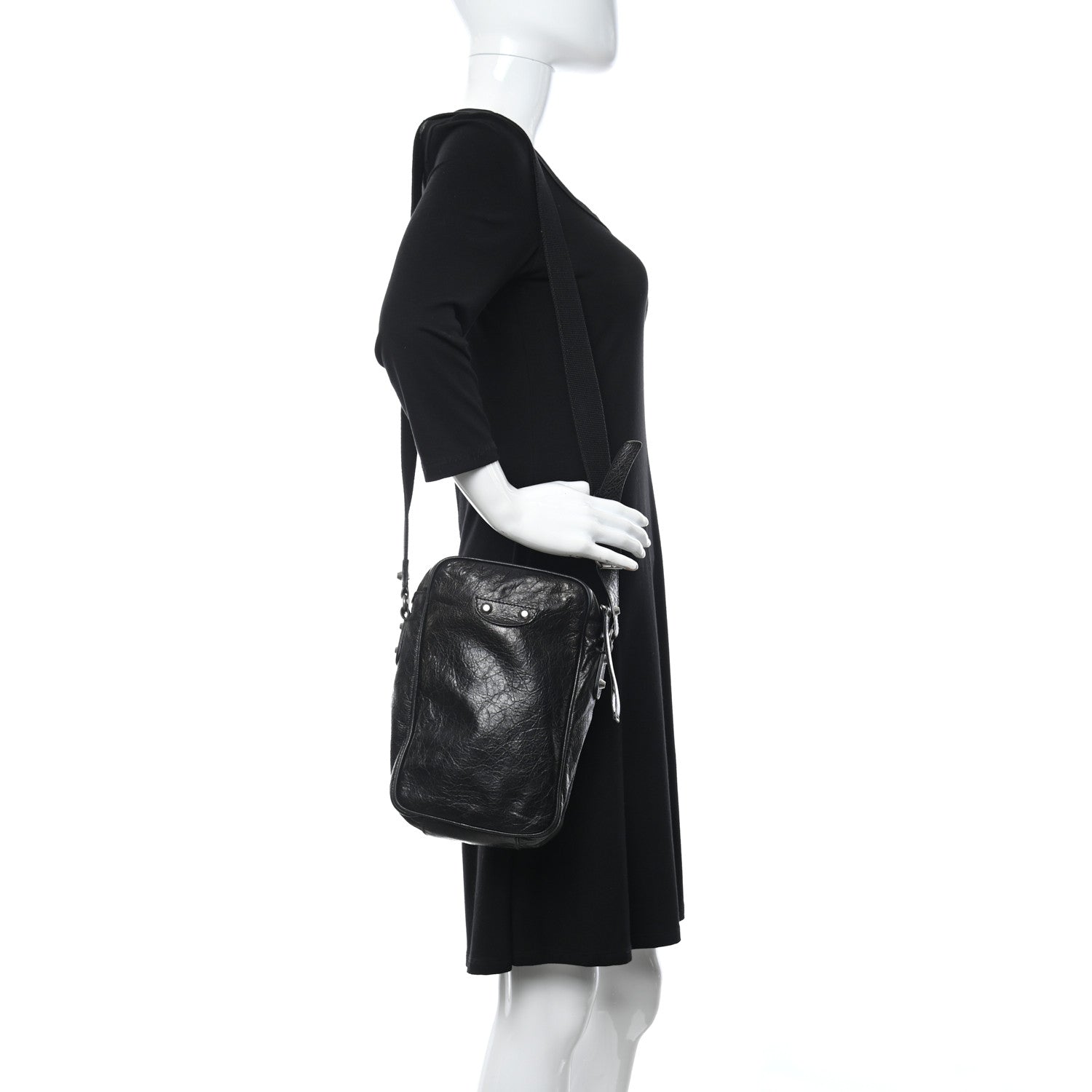 Balenciaga Agneau Classic Silver Hardware Reporter Shoulder Bag Black 2 of 12