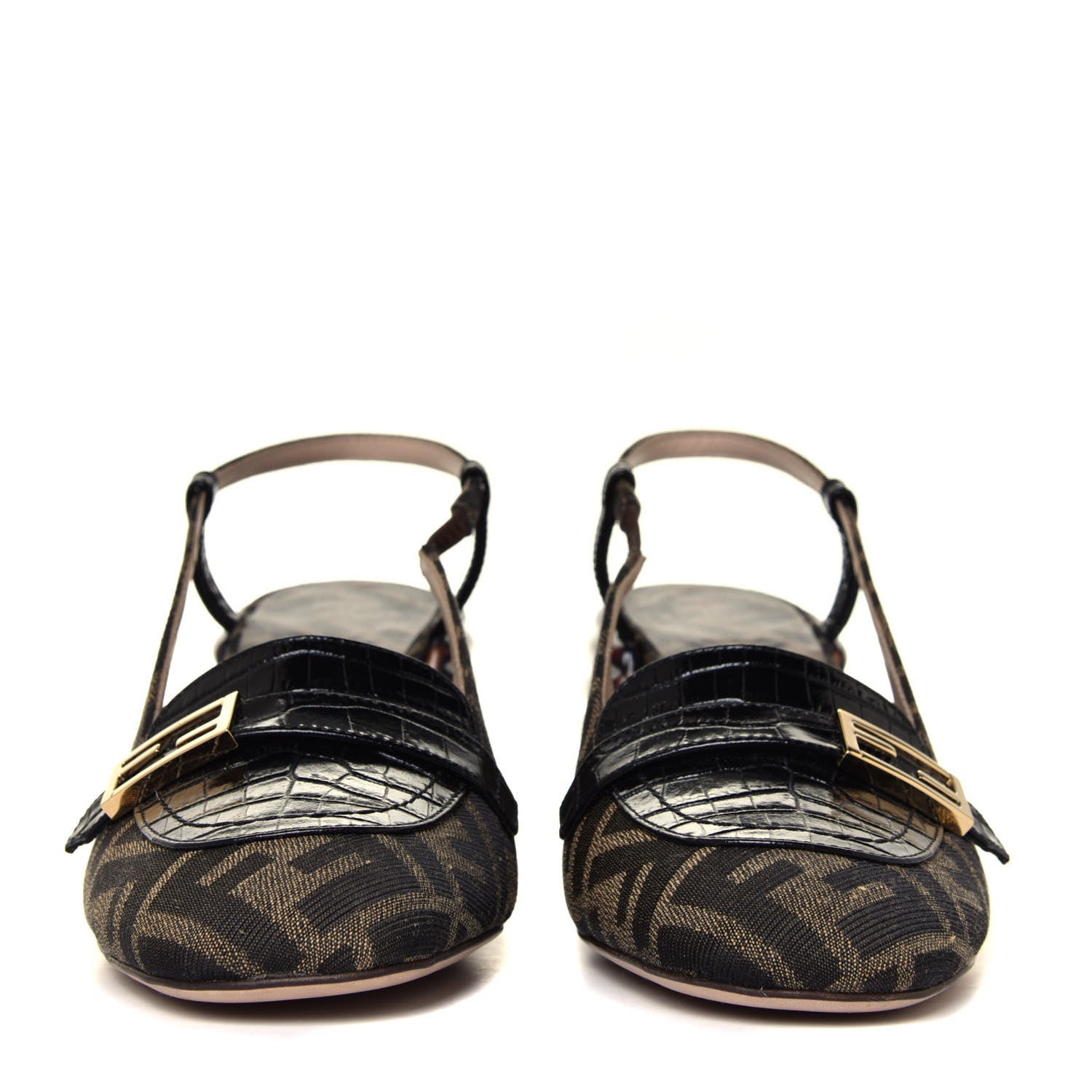 Fendi Jacquard Calfskin FF Tortoise Promenade Slingback Loafer Pumps 39.5 Tobacco 7 of 12