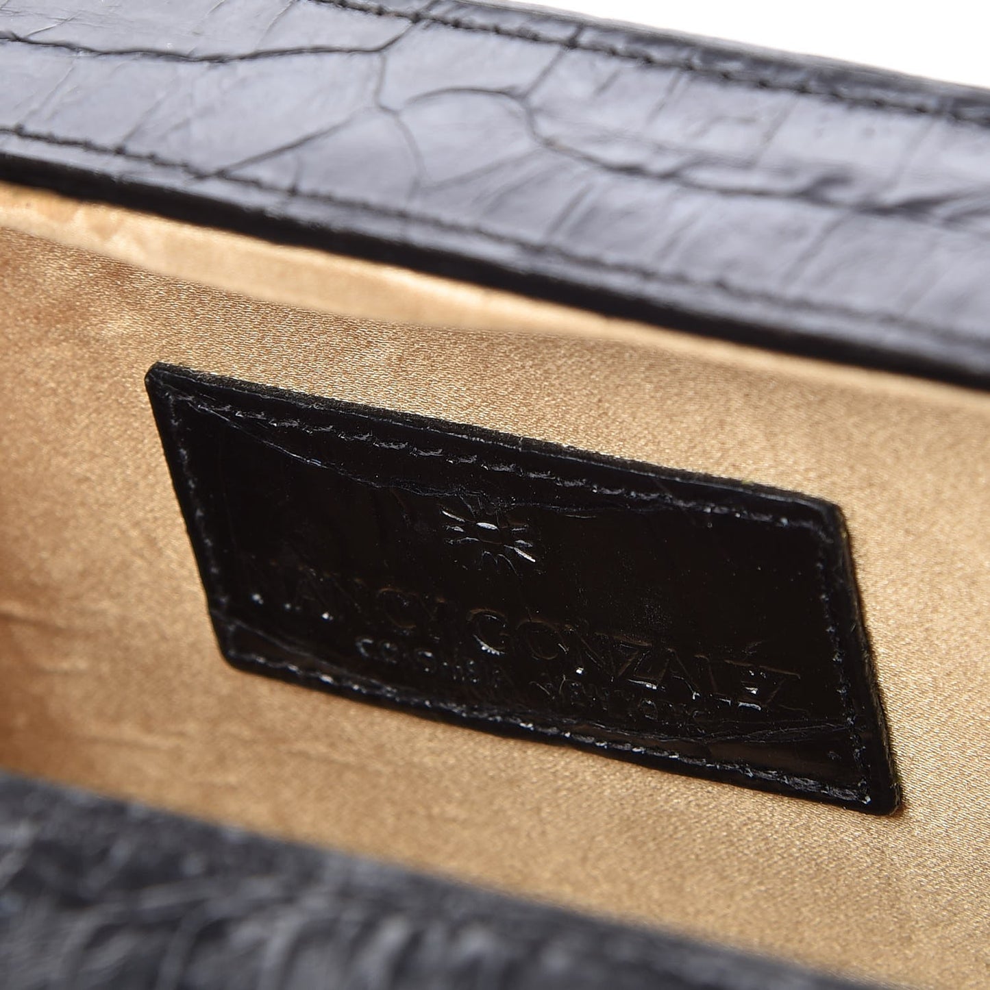 Crocodile Box Clutch Black Gold