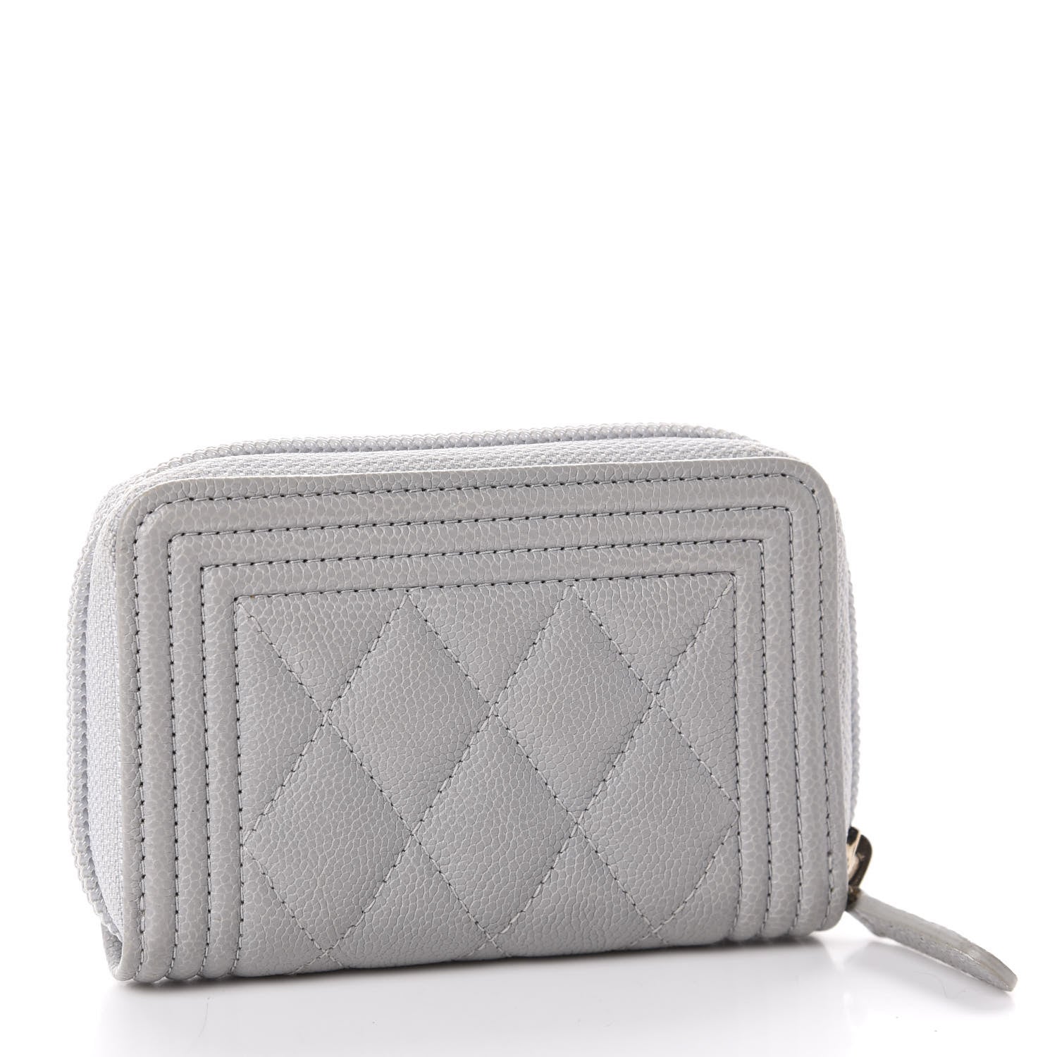 Chanel Caviar Quilted Boy Zip Around Coin Purse Wallet Grey 3 of 7