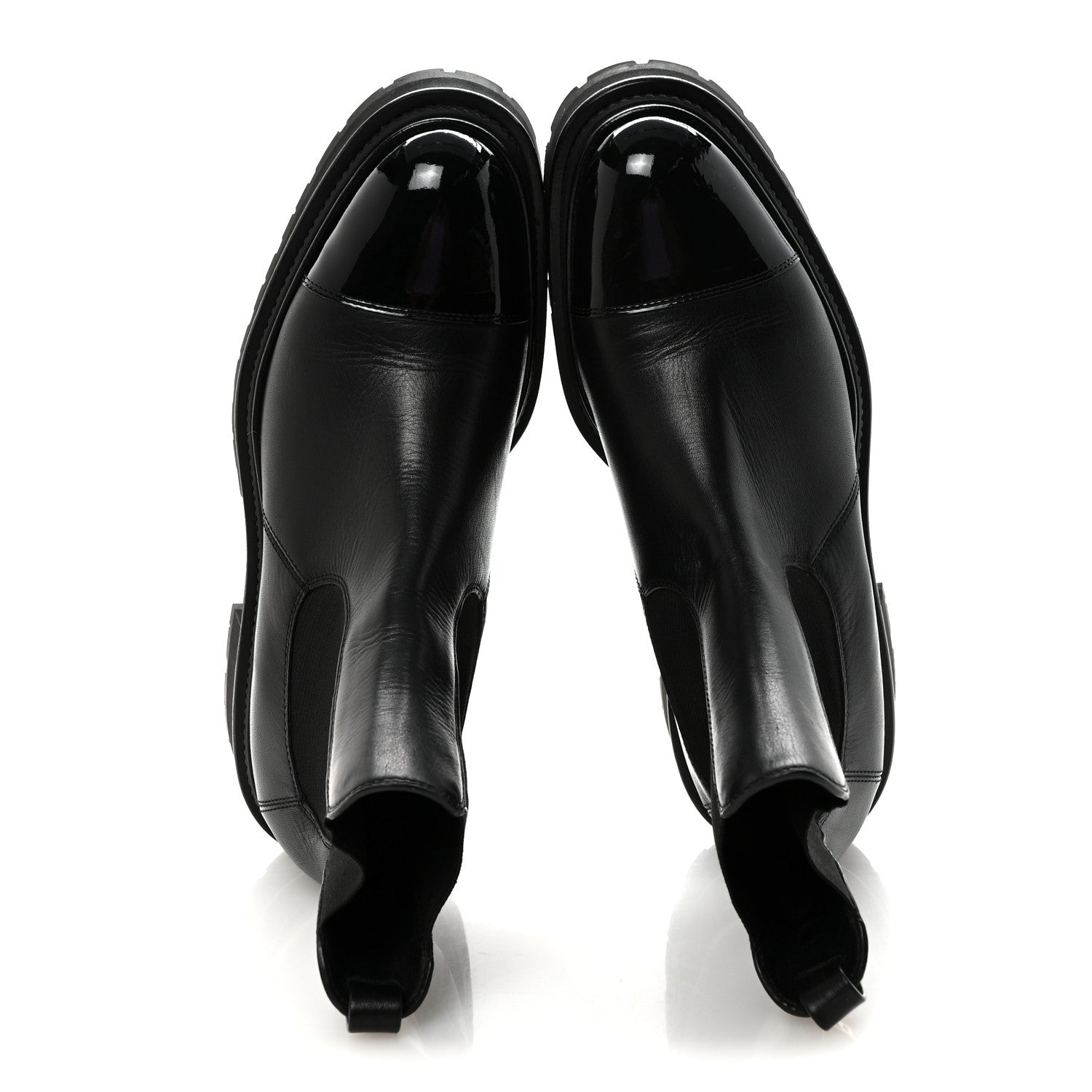 Chanel Calfskin Patent Cap Toe Ankle Boots 39.5 Black 1867963