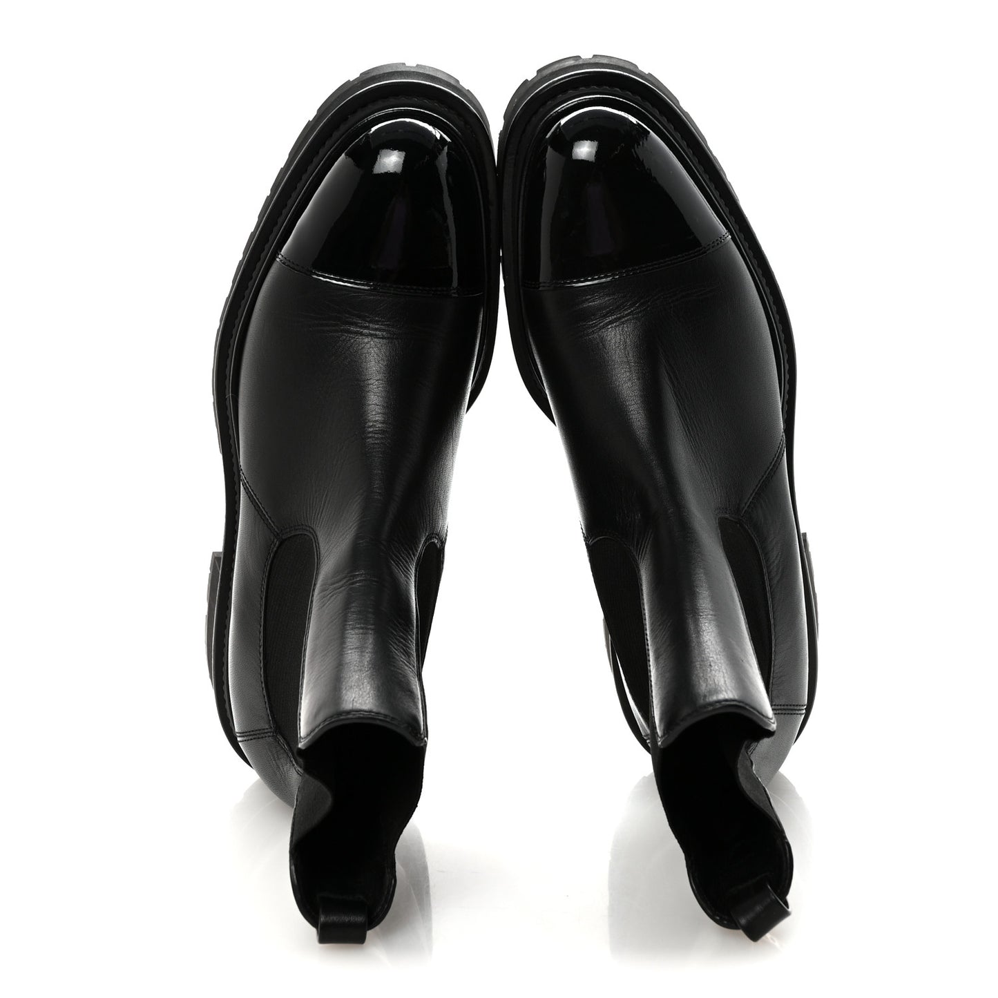 Calfskin Patent Cap Toe Ankle Boots 39.5 Black
