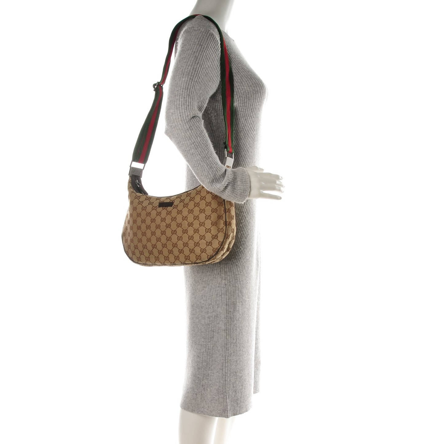 Monogram Web Medium Half Moon Hobo Dark Brown