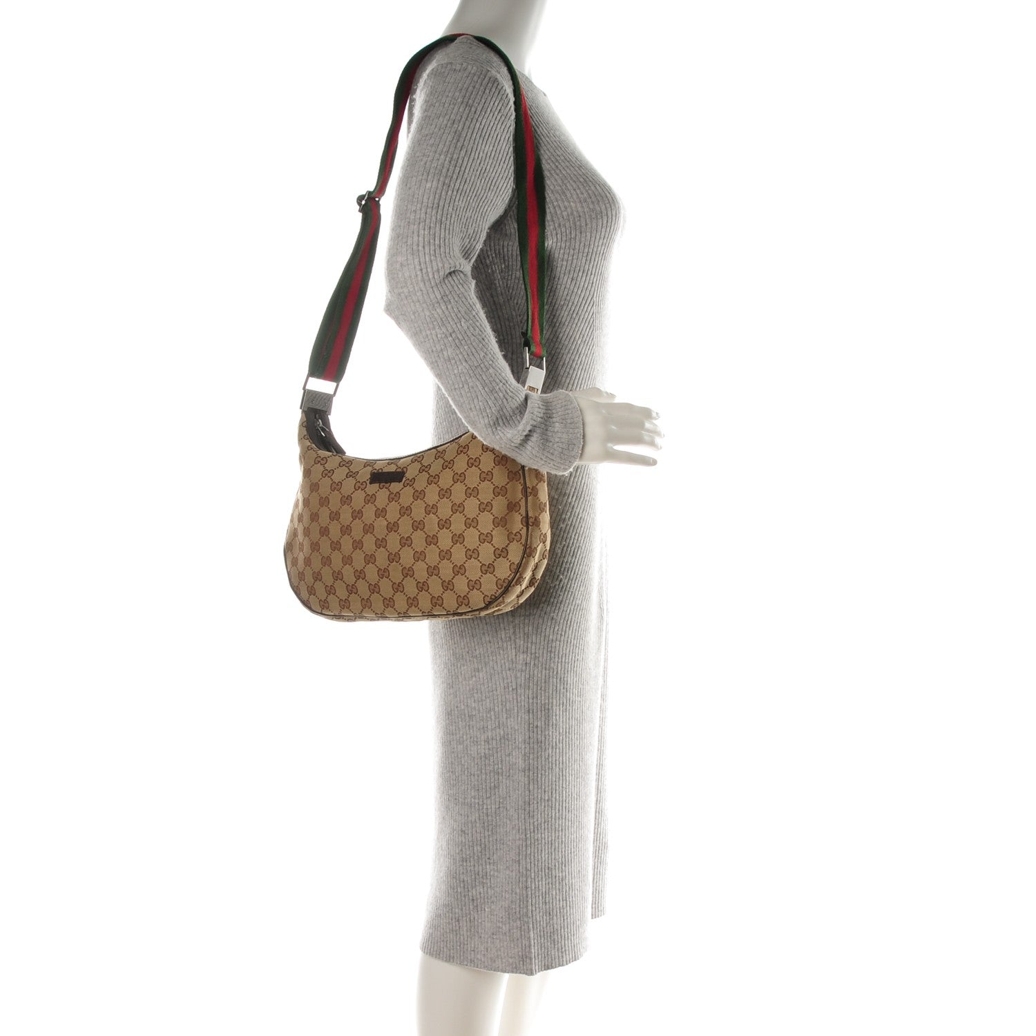 Gucci Monogram Web Medium Half Moon Hobo Dark Brown 2 of 8