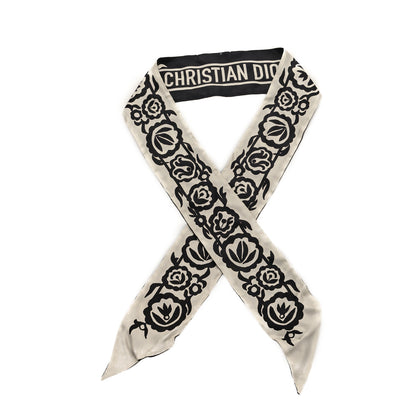 Christian Dior Silk Mexican Flowers Mitzah Scarf Black 1 of 3