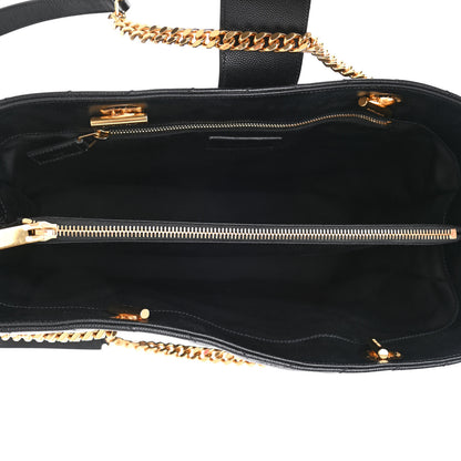 Saint Laurent Grain De Poudre Matelasse Chevron Monogram Shopping Bag Black 5 of 8