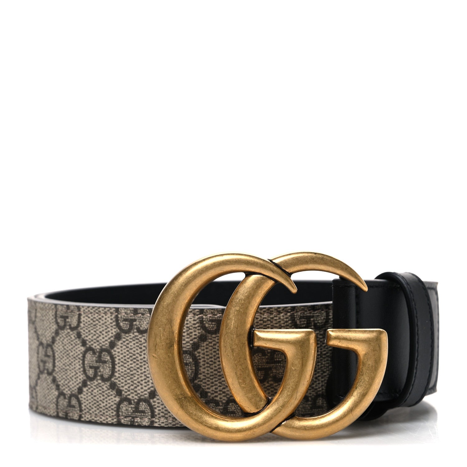 Gucci GG Supreme Monogram Matte Plutone Calfskin Double G 40mm Belt 75 30 Beige Ebony Black 1 of 5
