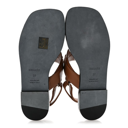 Hermes Calfskin Womens Ines Sandals 37 Gold 6 of 11